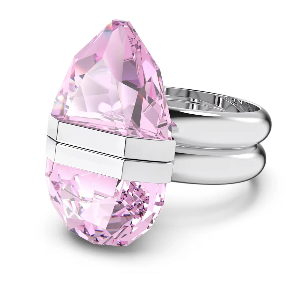 Swarovski Lucent Ring Magnetic Closure - Pear Cut - Pink - Rhodium Plated
