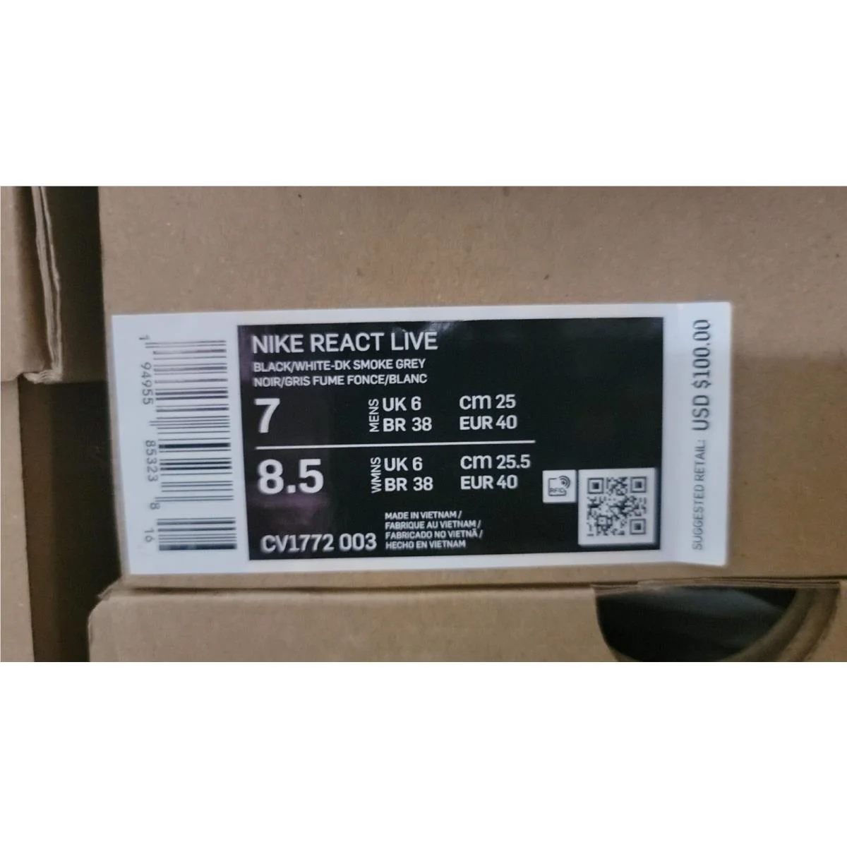 Nike shoes React Live - Black/Dark Smoke Grey 9