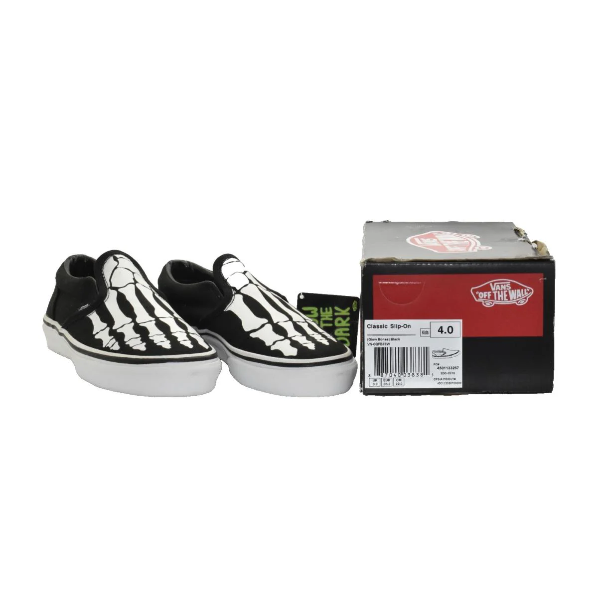 B5 Vans Skeleton Feet Glow Bones Black Classic Slip On Kids Shoes Size 4
