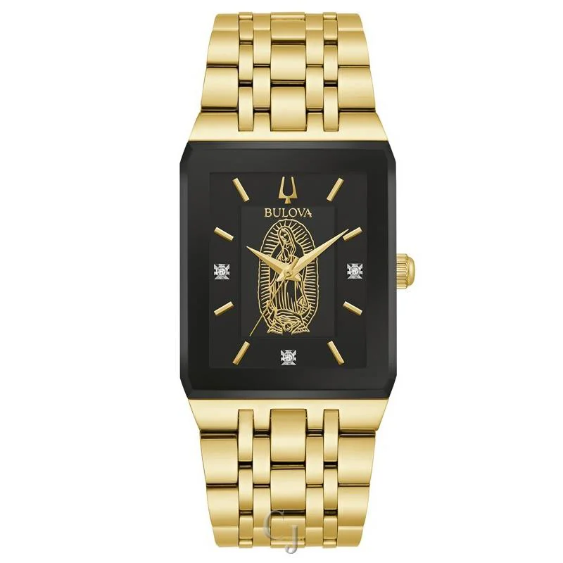 Bulova Men`s Quartz Gold Tone Diamond Accent Lady Guadalupe Watch 30MM 97D130 - Dial: Diamonds