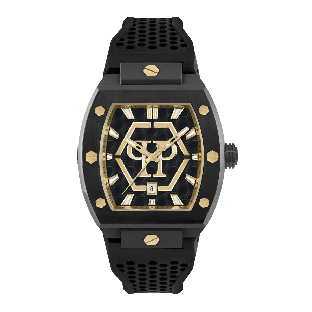 Philipp Plein The Hexagon Phantom 44MM Black / Polyurethane Black Dial Wristwatch PWPUA0224
