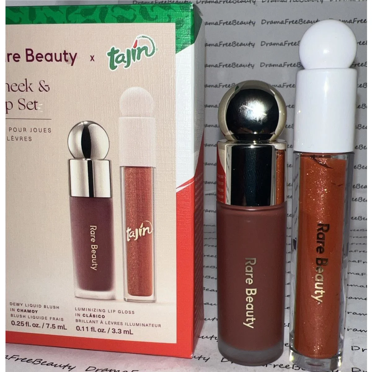 Beauty Tajin Dewy Liquid Blush Chamoy Luminizing Lip Gloss Clasico Set BN by Rare Beauty