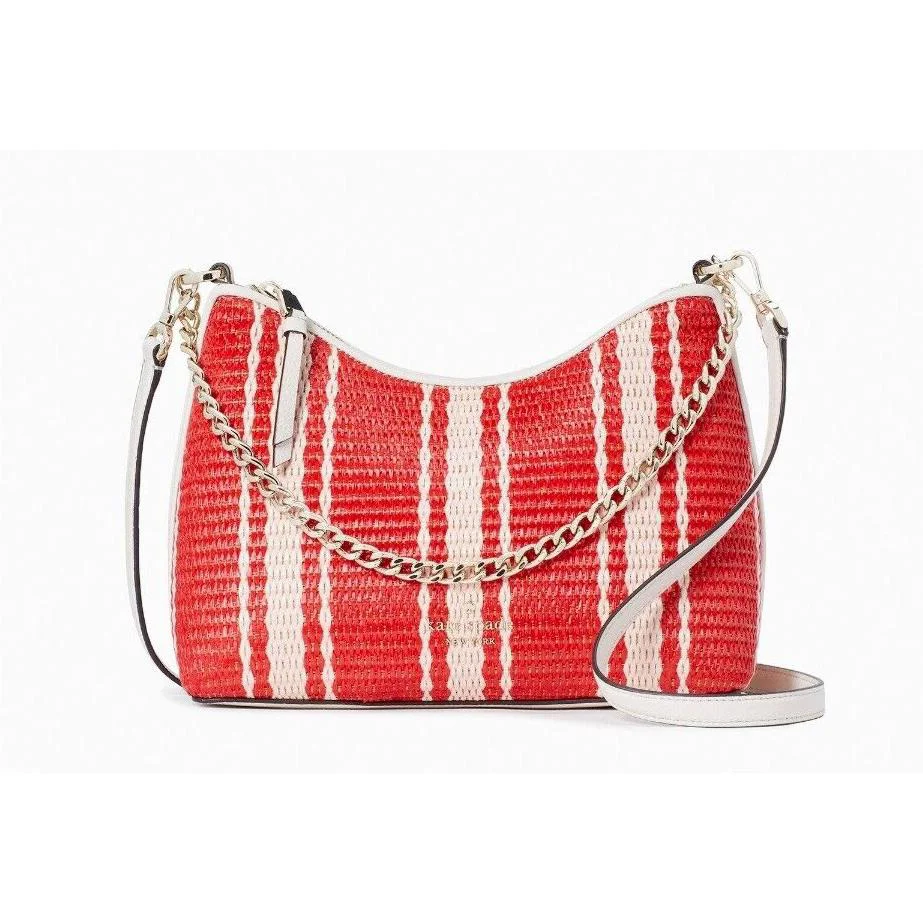 New Kate Spade Zippy Beach Chair Striped Heirloom Straw with Pebble Leather Trim